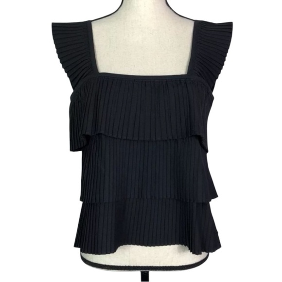 J Crew Black French Pleated Tiered Women's Top new w/ tags - Picture 1 of 10